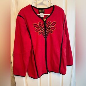 NWT Bob Mackie Size 1x Red Black Fleece Zip Jacket